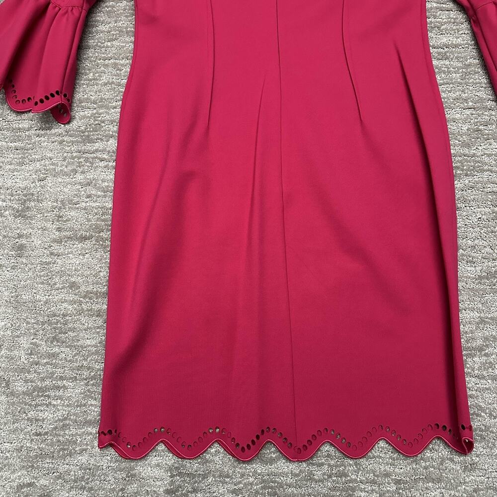 Teri Jon Dress Womens 16 Pink Bell Sleeve Sheath Scallop Hem Party Cocktail - Picture 8 of 16